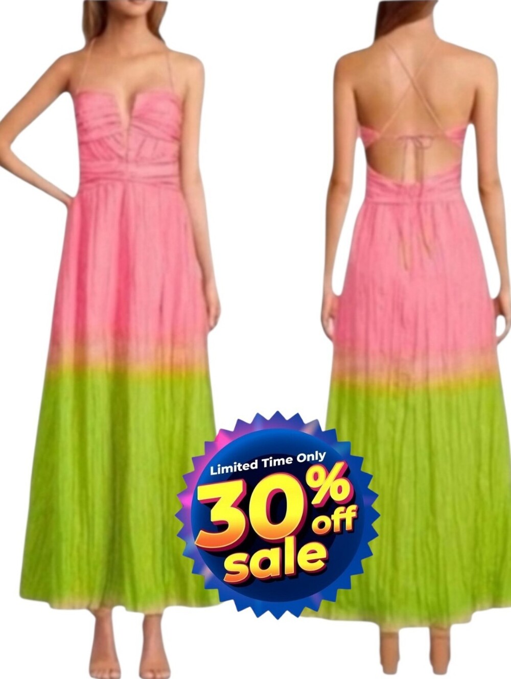 Antonio Melani  Seraphina Ombre Maxi Dress Pink Green Sweetheart A-Line 12